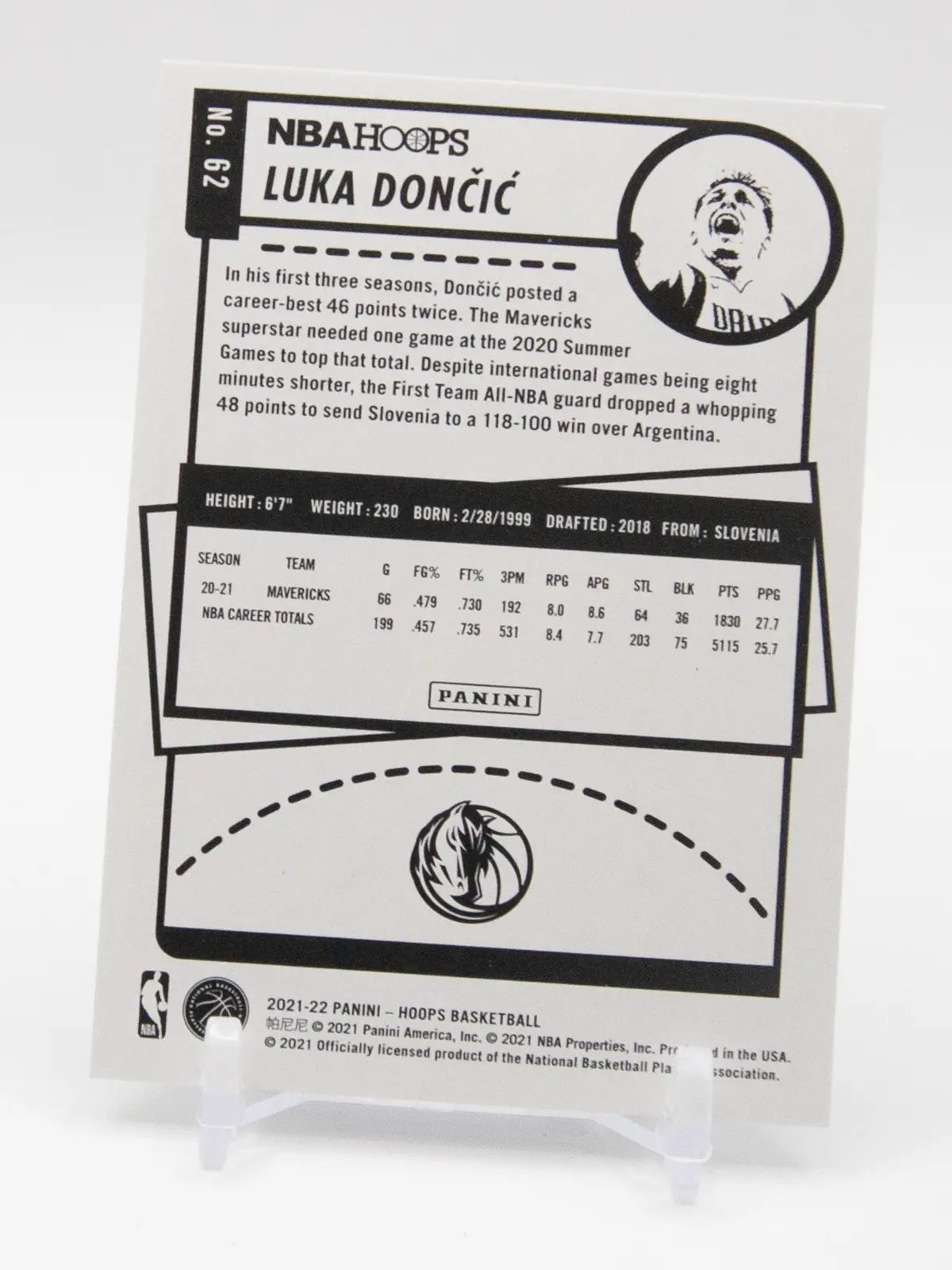 Luka Dončić Mavericks Panini NBA Hoops 2021-22 #62