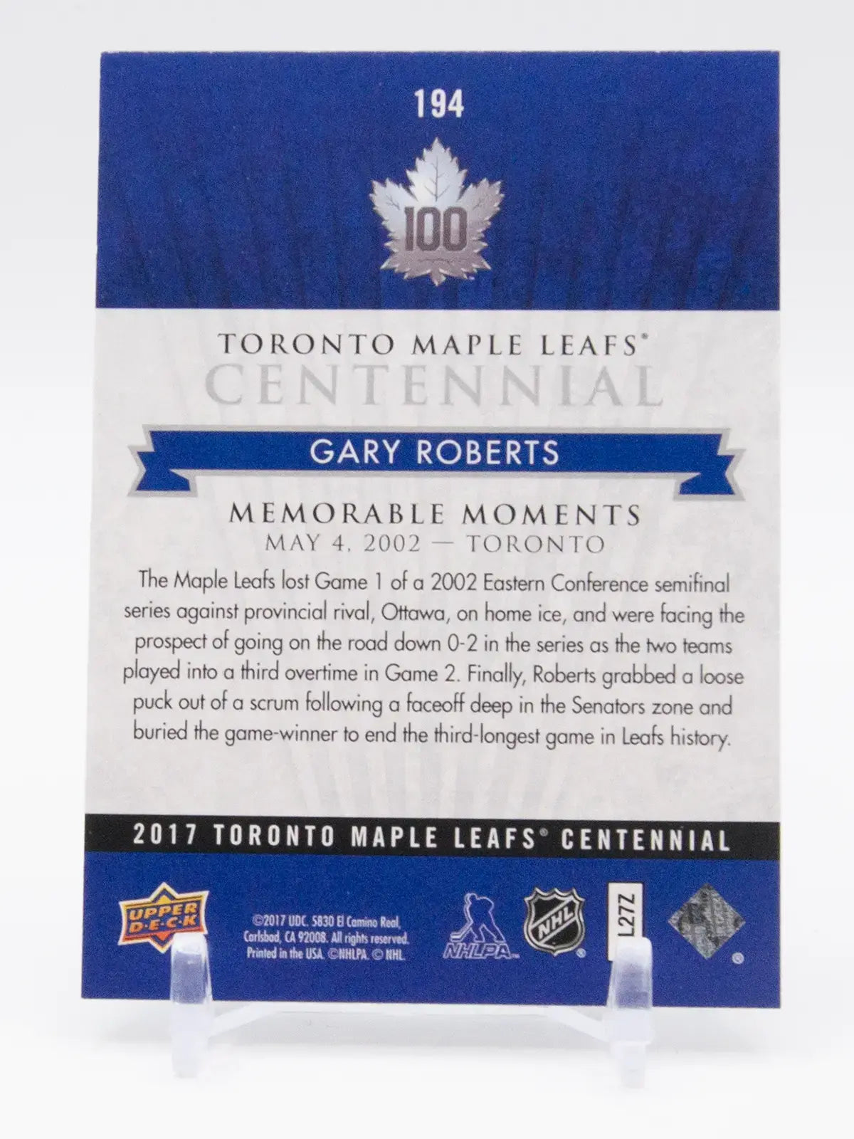Gary Roberts Maple Leafs Upper Deck Memorable Moments 2017 #194