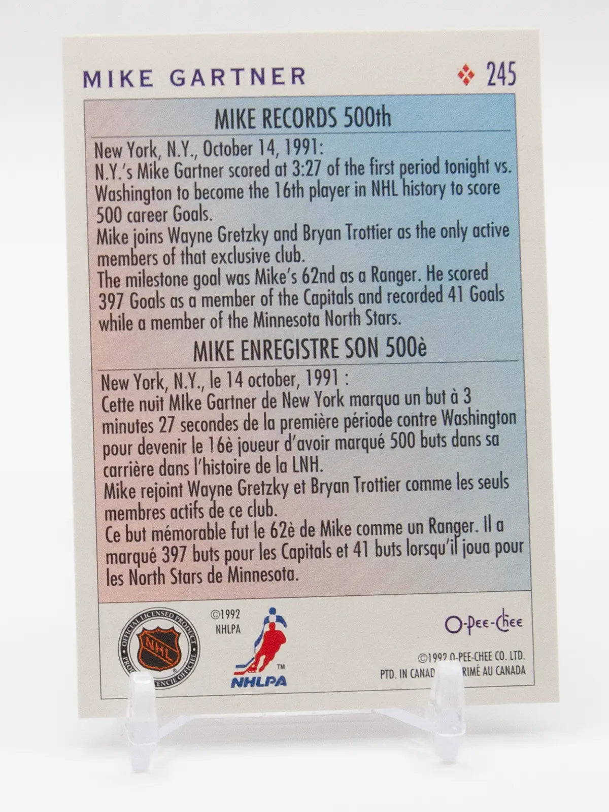 Mike Gartner Rangers O-Pee-Chee 1992-93 #245