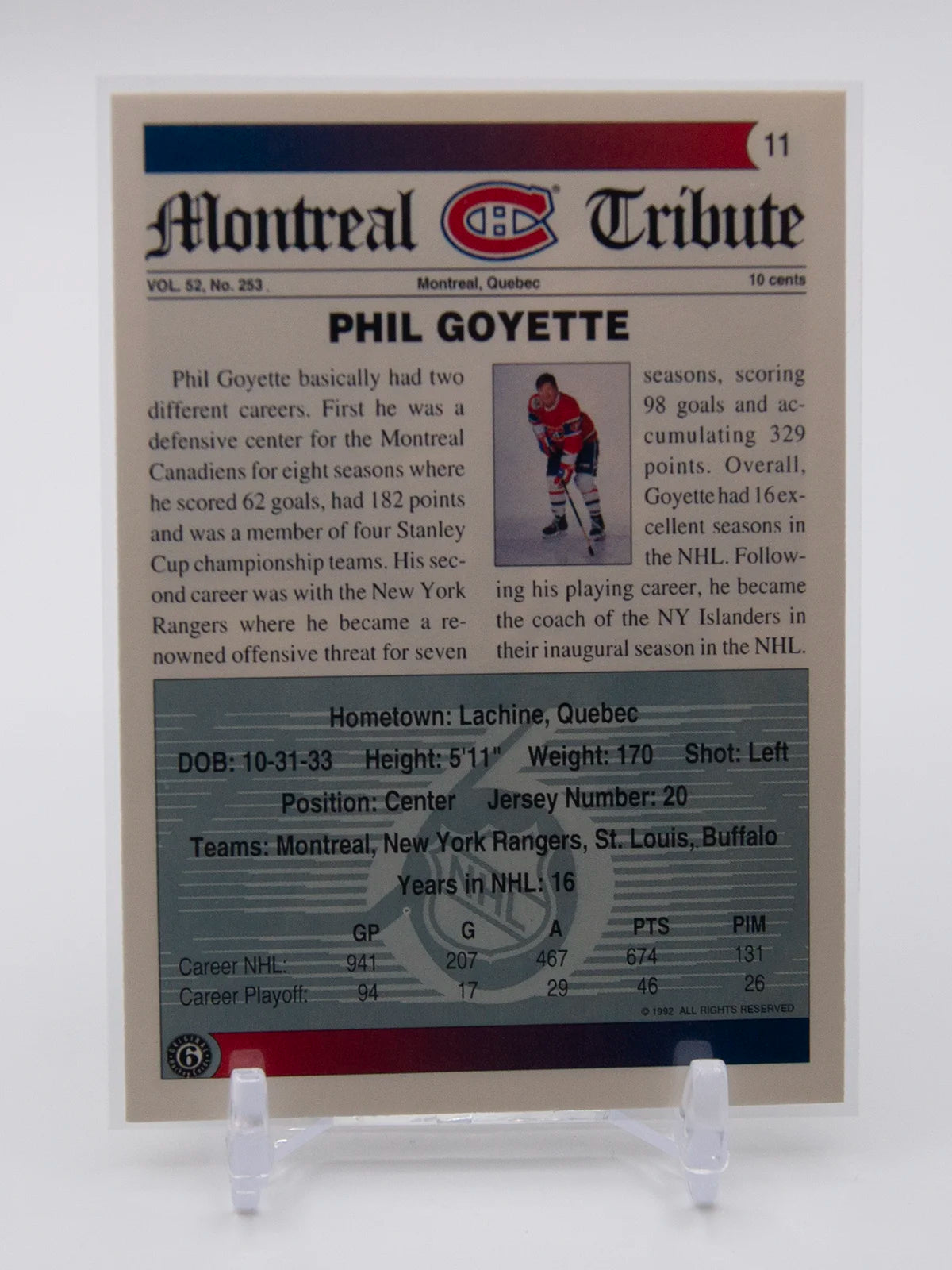 Phil Goyette Canadiens Ultimate Original 6 1992 #11