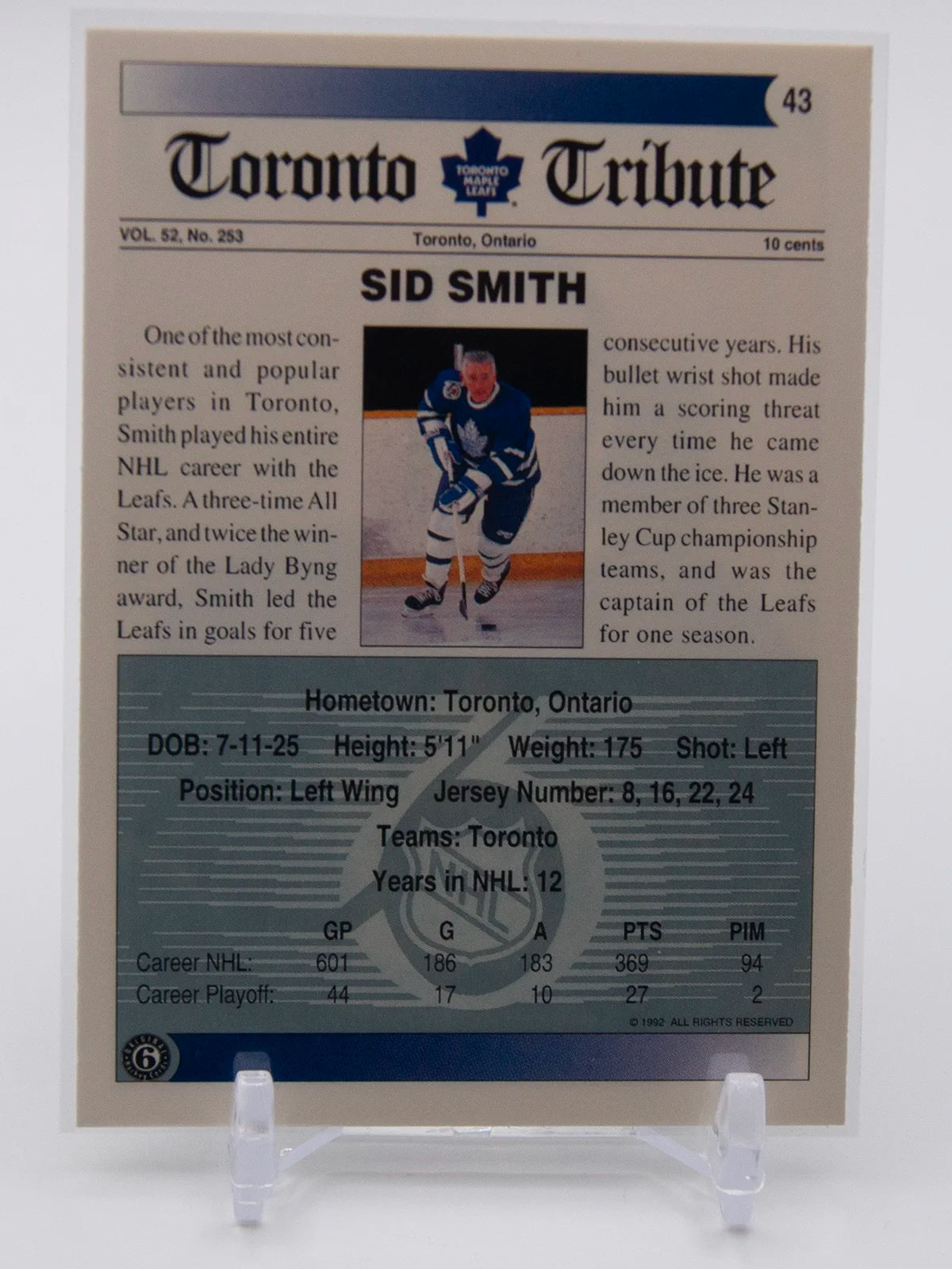 Sid Smith Maple Leafs Ultimate Original 6 1992 #43