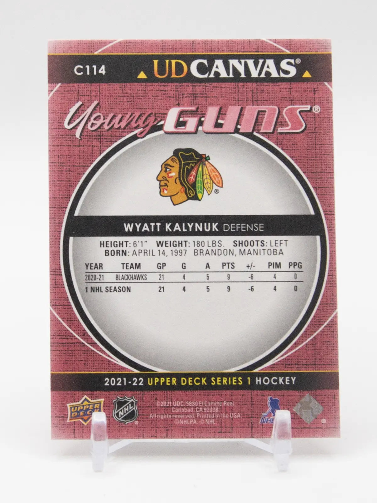 Wyatt Kalynuk Blackhawks Upper Guns UD Canvas Deck Young 2021-22 Rookie #C114