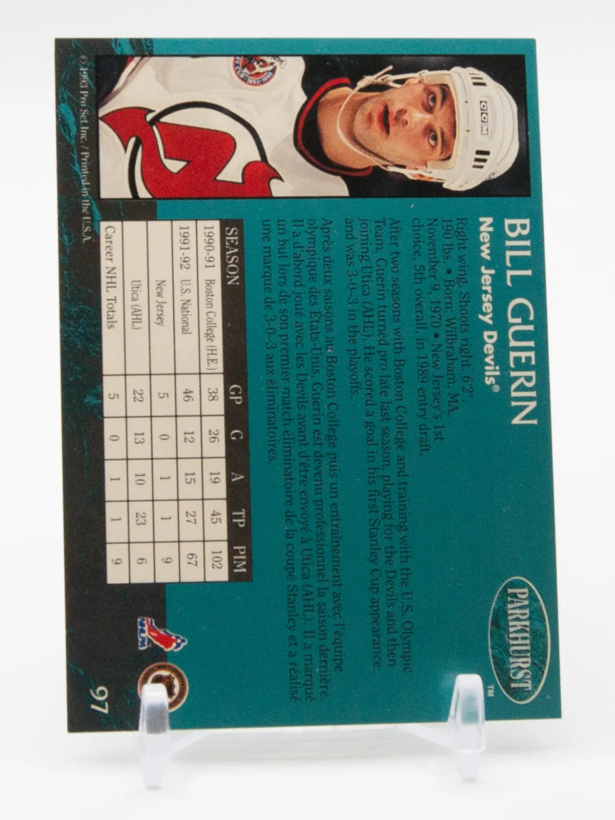 Bill Guerin Devils Parkhurst 1992‑93 Rookie #97 Emerald