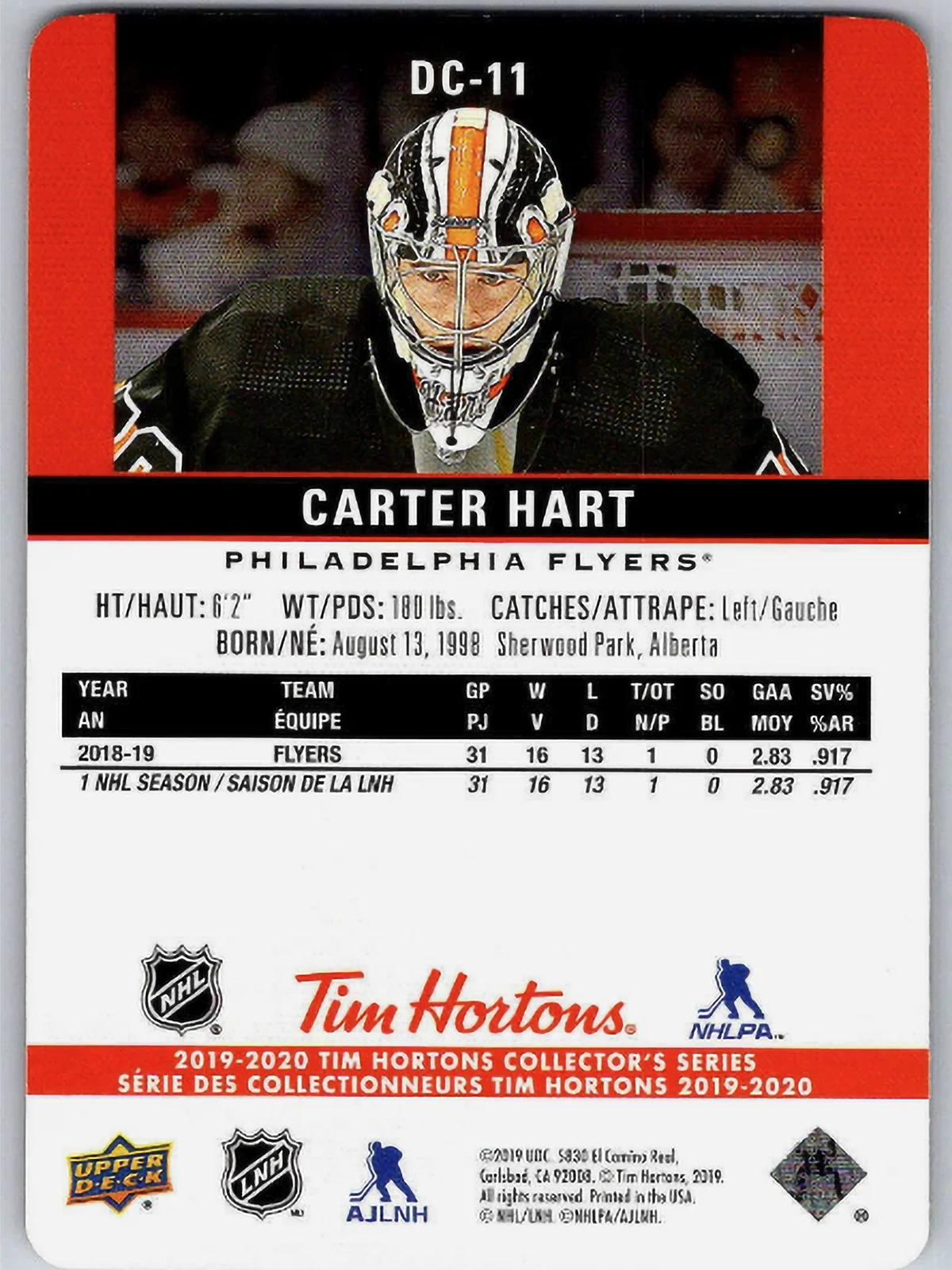 Carter Hart Flyers Upper Deck Tim Hortons 2019 #DC-11