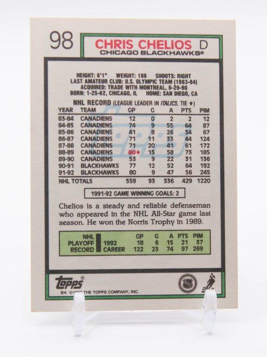 Chris Chelios Blackhawks Topps 1992-93 #98