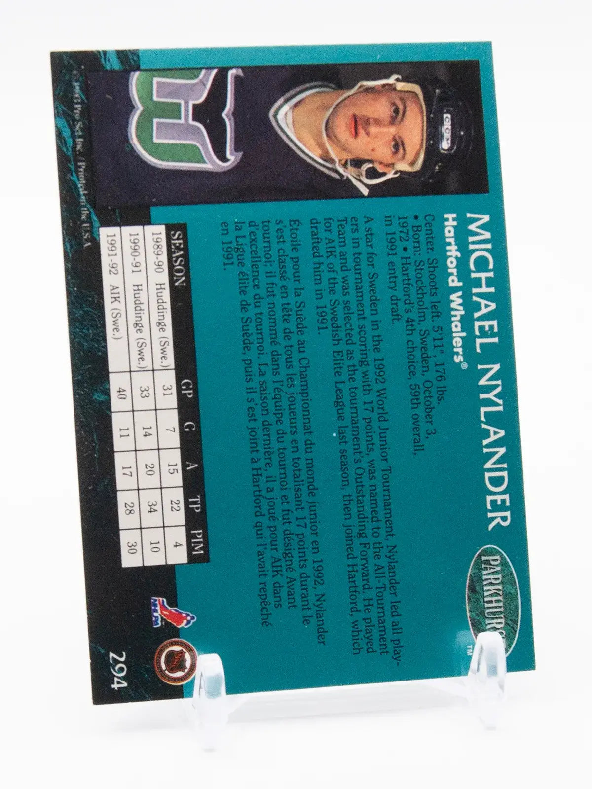 Michael Nylander Whalers Parkhurst Rookie 1992-93 #294