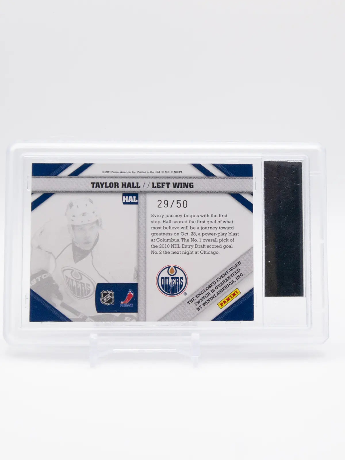 Taylor Hall Oilers Pinnacle Threads 2011-12 Jersey Limited 29/50 Graded ACA 8.5