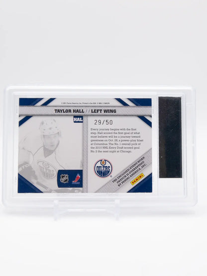 Taylor Hall Oilers Pinnacle Threads 2011-12 Jersey Limited 29/50 Graded ACA 8.5
