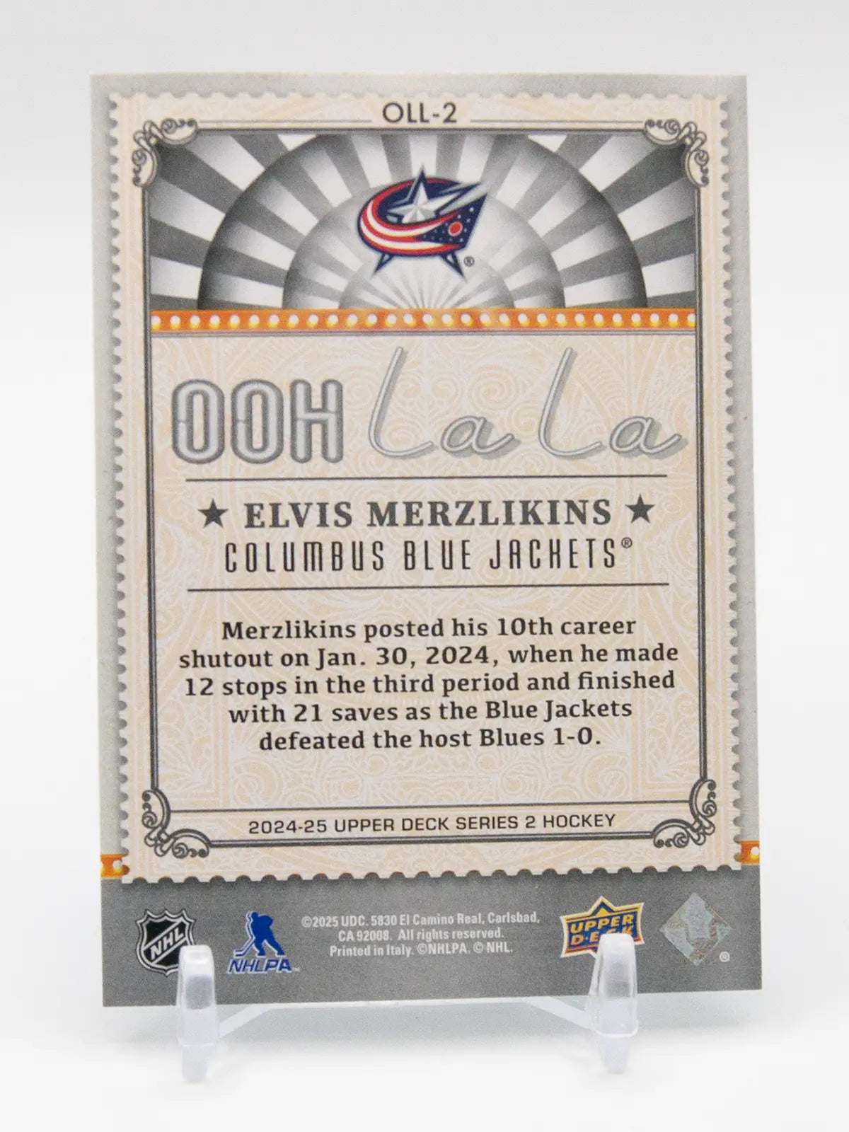 Elvis Merzlikins Blue Jackets Upper Deck 2024-25 #OLL-2