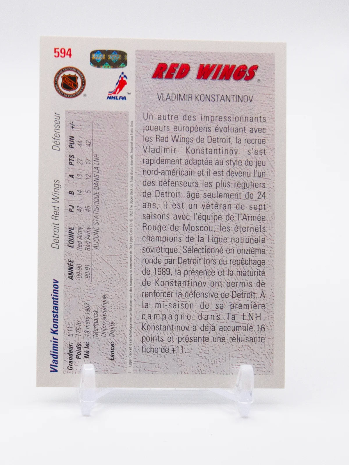 Vladimir Konstantinov Red Wings Upper Deck Young Guns Rookie 1991-92 #594