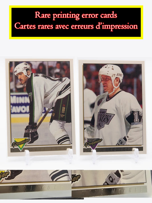 Très Rare Erreur d'impression Kurri et McPhee O-Pee-Chee Premier Gold 1993-94 #206 et #214