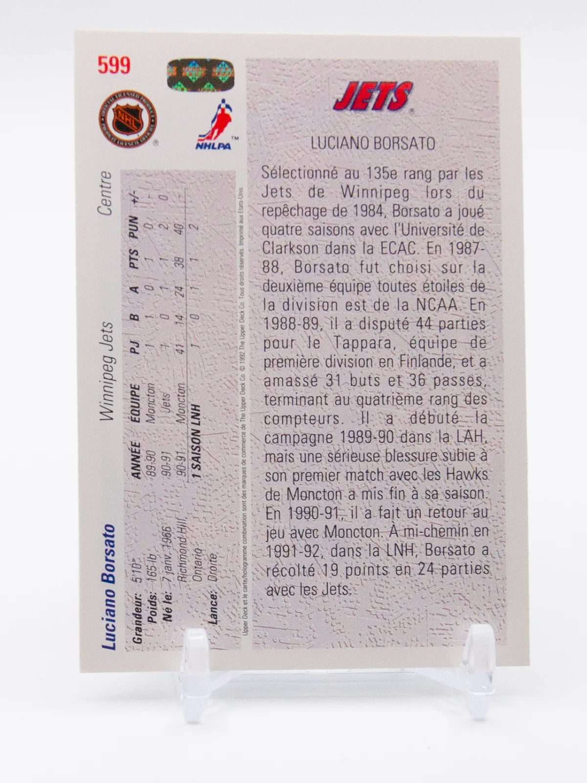 Luciano Borsato Jets Upper Deck Young Guns Rookie 1991-92 #599