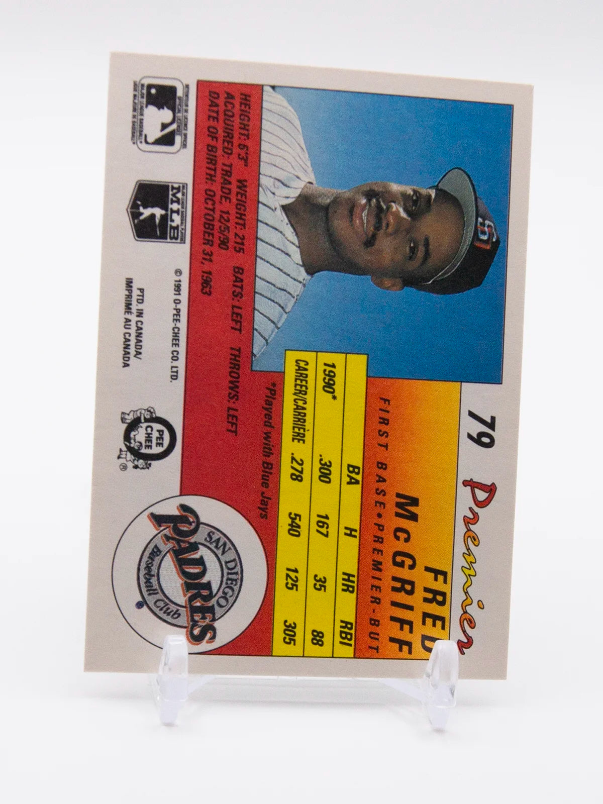 Fred McGriff Padres O-Pee-Chee Premier 1991 #79