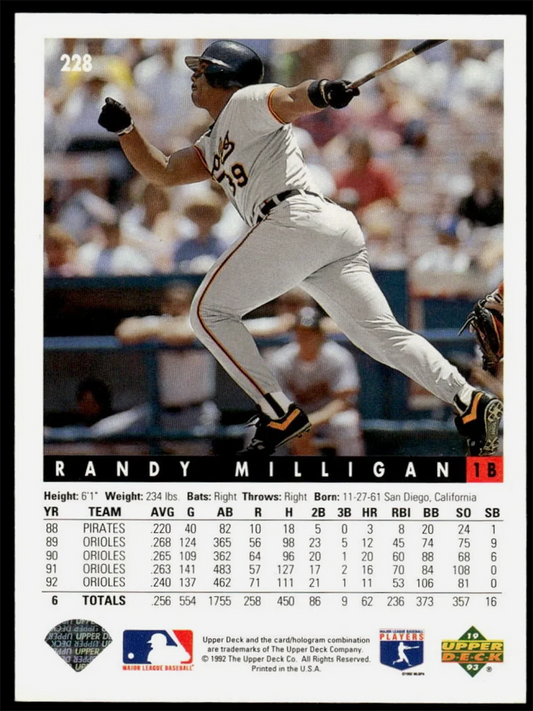 Randy Milligan Orioles Upper Deck 1992 #228