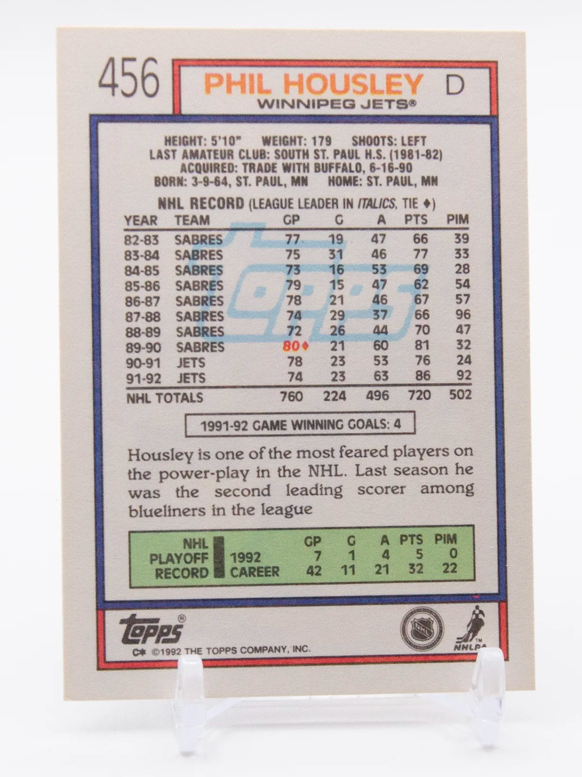 Phil Housley Jets Topps 1992-93 #456
