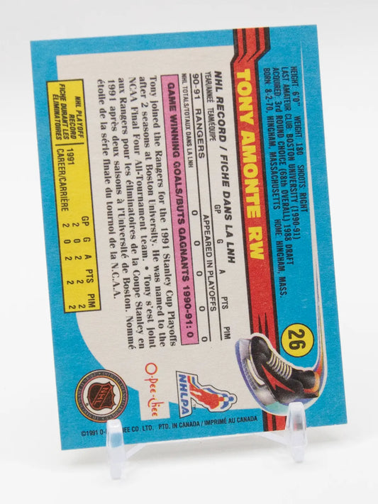 Tony Amonte Rangers O-Pee-Chee Rookie 1991-92 #26