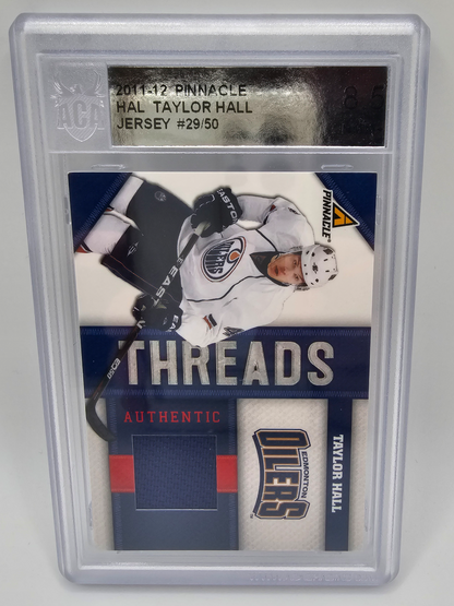 Taylor Hall Oilers Pinnacle Threads 2011-12 Jersey Limited 29/50 Graded ACA 8.5